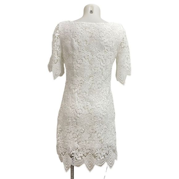 Anthropologie Charleston Lace Short Sleeve Mini White Sheath Dress size US 4 - Picture 6 of 10